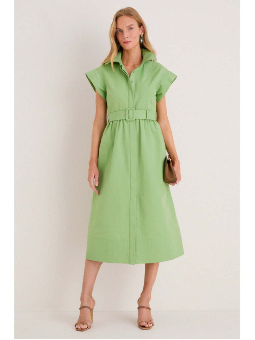 New Tuckernuck Pistachio Green Chloe Midi Dress 3XL Belted Collared Moir Classic - Picture 6 of 14